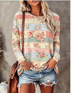 T-Shirts - قميص نسائي بأكمام طويلة بتصميم مزيّن