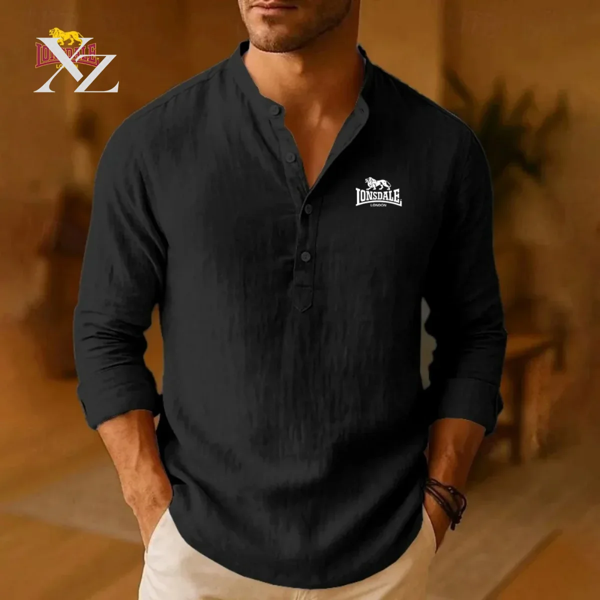 Mens Linen Shirt Long Sleeve - قمصان رجالية جديدة من LONSDALE، تتضمن