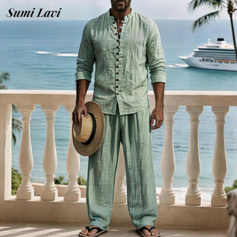 طقم رجالي كلاسيكي من قطعتين: ق - مراجعة Mens Linen Shirt Long Sleeve وسعره