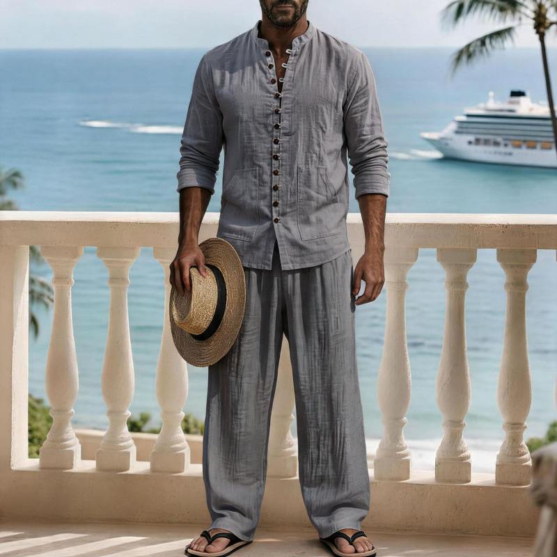 طقم رجالي كلاسيكي من قطعتين: ق - مراجعة Mens Linen Shirt Long Sleeve وسعره