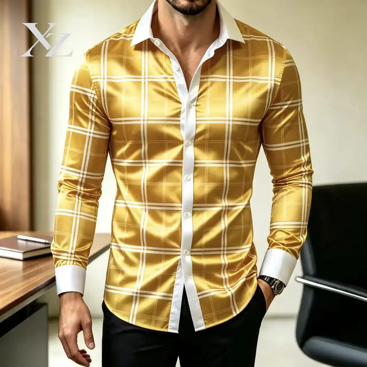 قميص رجالي أنيق بأكمام طويلة و - مراجعة Mens Satin Silk Dress Shirt وسعره