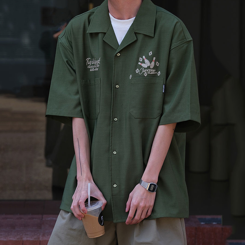 البولينج التطريز الأخضر الأدوا - مراجعة Short Sleeve Bowling Shirt Retro وسعره