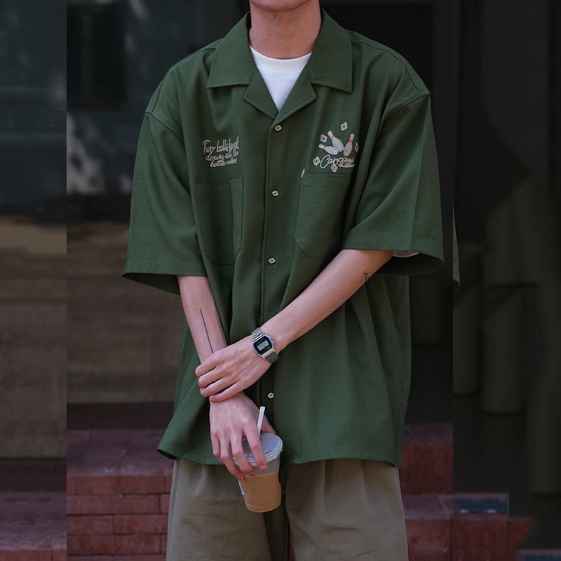 البولينج التطريز الأخضر الأدوا - مراجعة Short Sleeve Bowling Shirt Retro وسعره