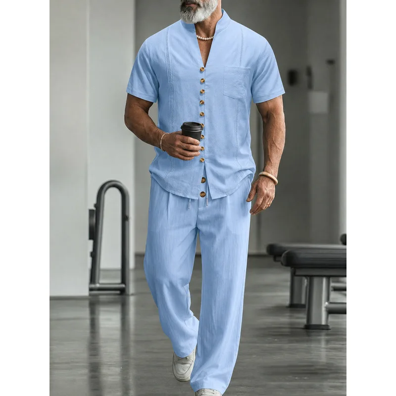 طقم رجالي كاجوال من الكتان مكو - مراجعة Mens Linen Shirt Long Sleeve وسعره