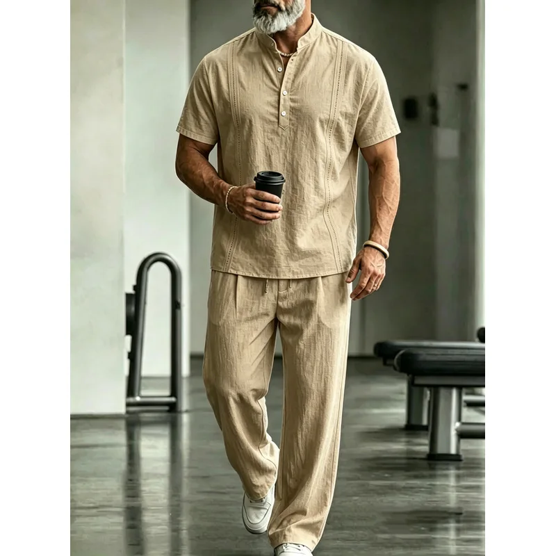طقم رجالي كاجوال من الكتان مكو - مراجعة Mens Linen Shirt Long Sleeve وسعره