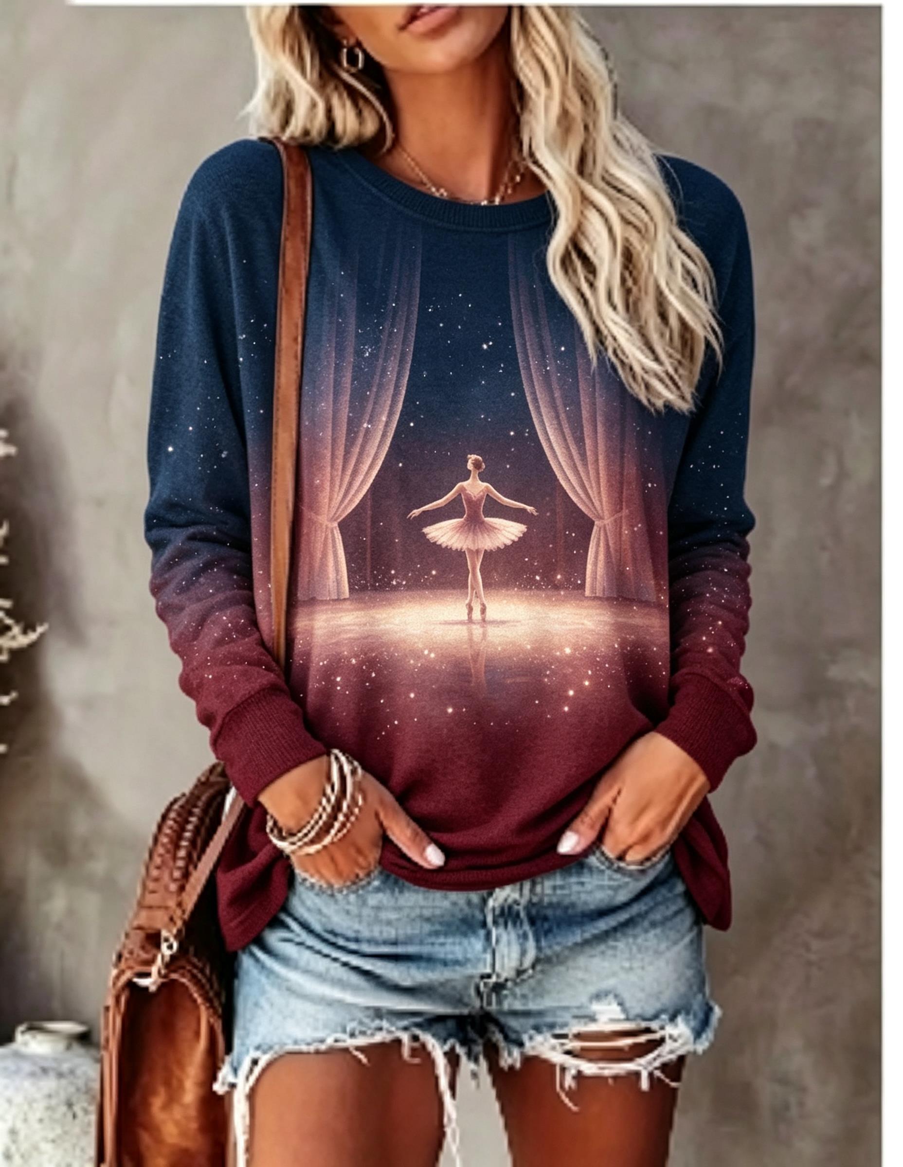 قميص نسائي بأكمام طويلة بطبعة  - مراجعة T-Shirts وسعره