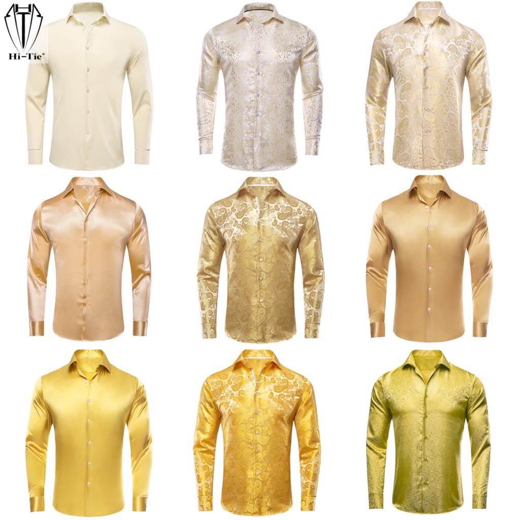 مرحبا التعادل الذهب البيج العا - مراجعة Mens Satin Silk Dress Shirt وسعره